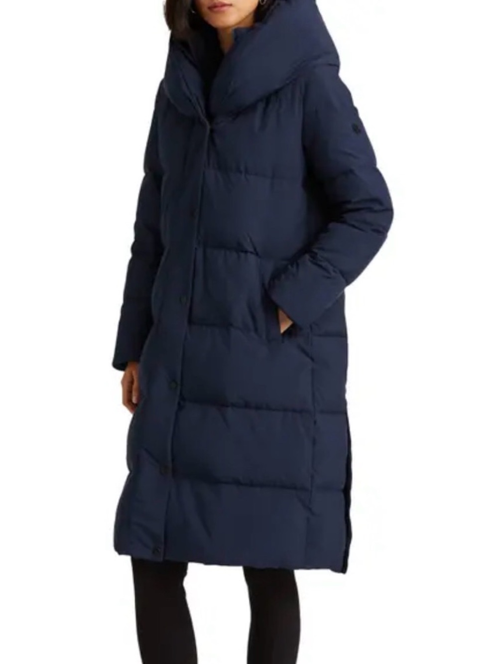 New! Ralph Lauren Navy Oversized collar Quilted Down Coat — Size XL
